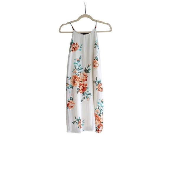 Altar'd State Dresses & Skirts - ALTAR'D State White Peach Floral Print Chiffon Sleeveless Shift Mini Dress Sz M
